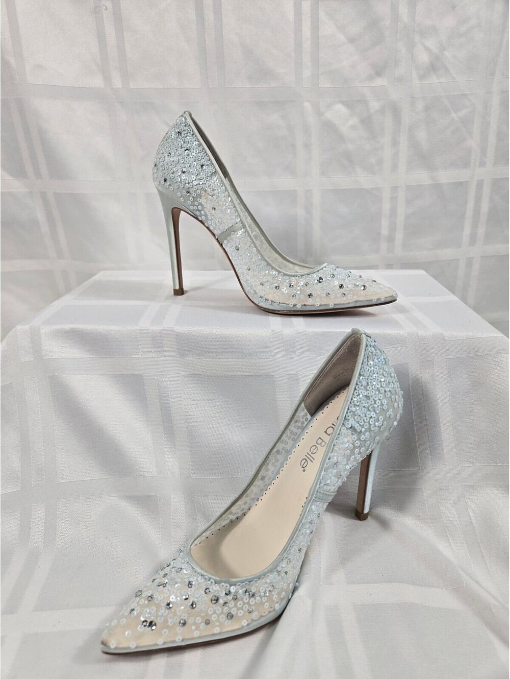 Bella Belle Elsa Sequin Crystal Wedding Pumps Ivory Size 5 EUC